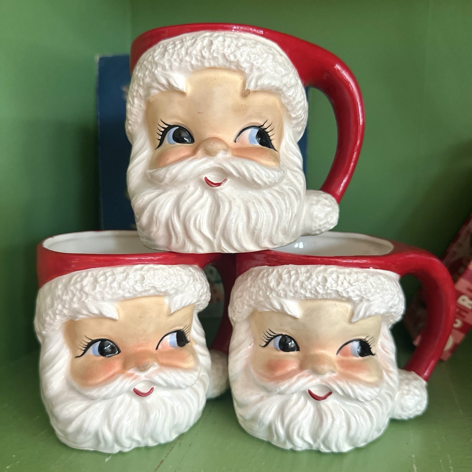Lot of 3 Lefton Vintage Santa Face Mugs #2542 