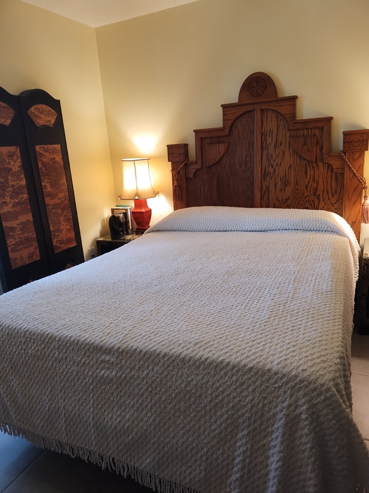 Vtg Off White Chenille Twin Bedspread Fringe Lattice Cotton Cottage Grannycore