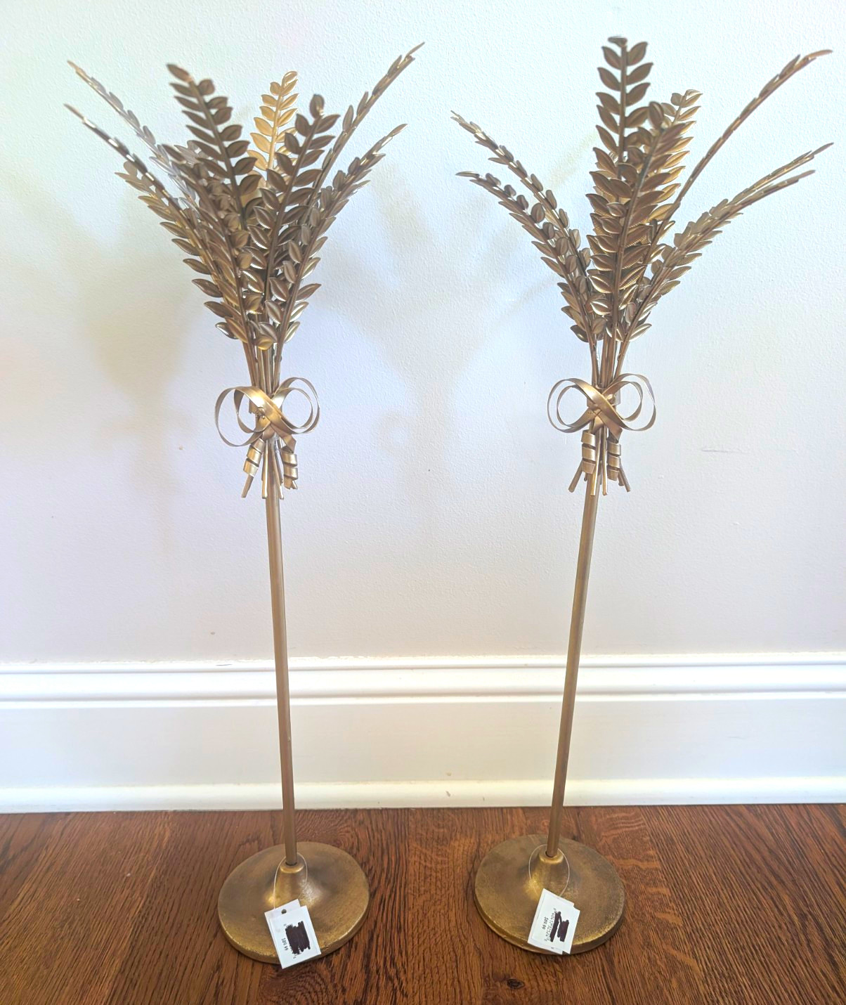 Antique Gold Metal Wheat Candle Holders Set of 2