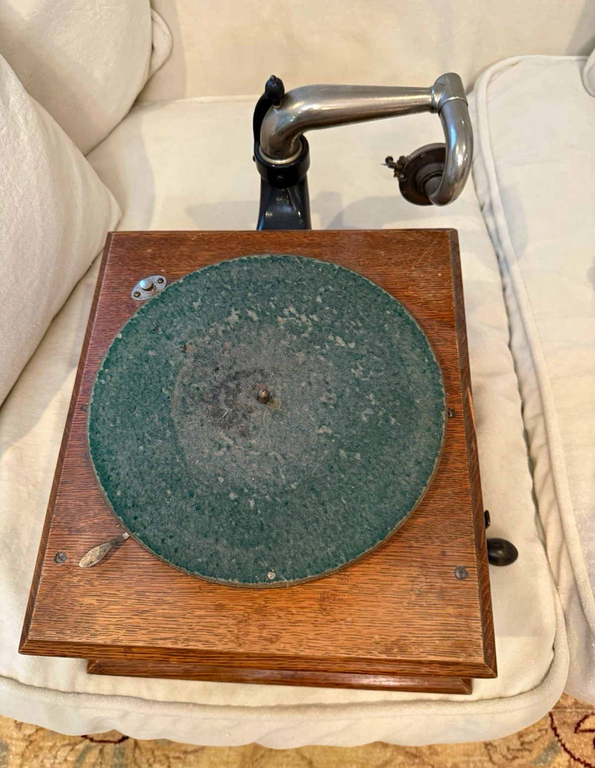 Antique Wood Cabinet Wind-Up Crank Phonograph Gramophone w/ Tonearm & Turntable