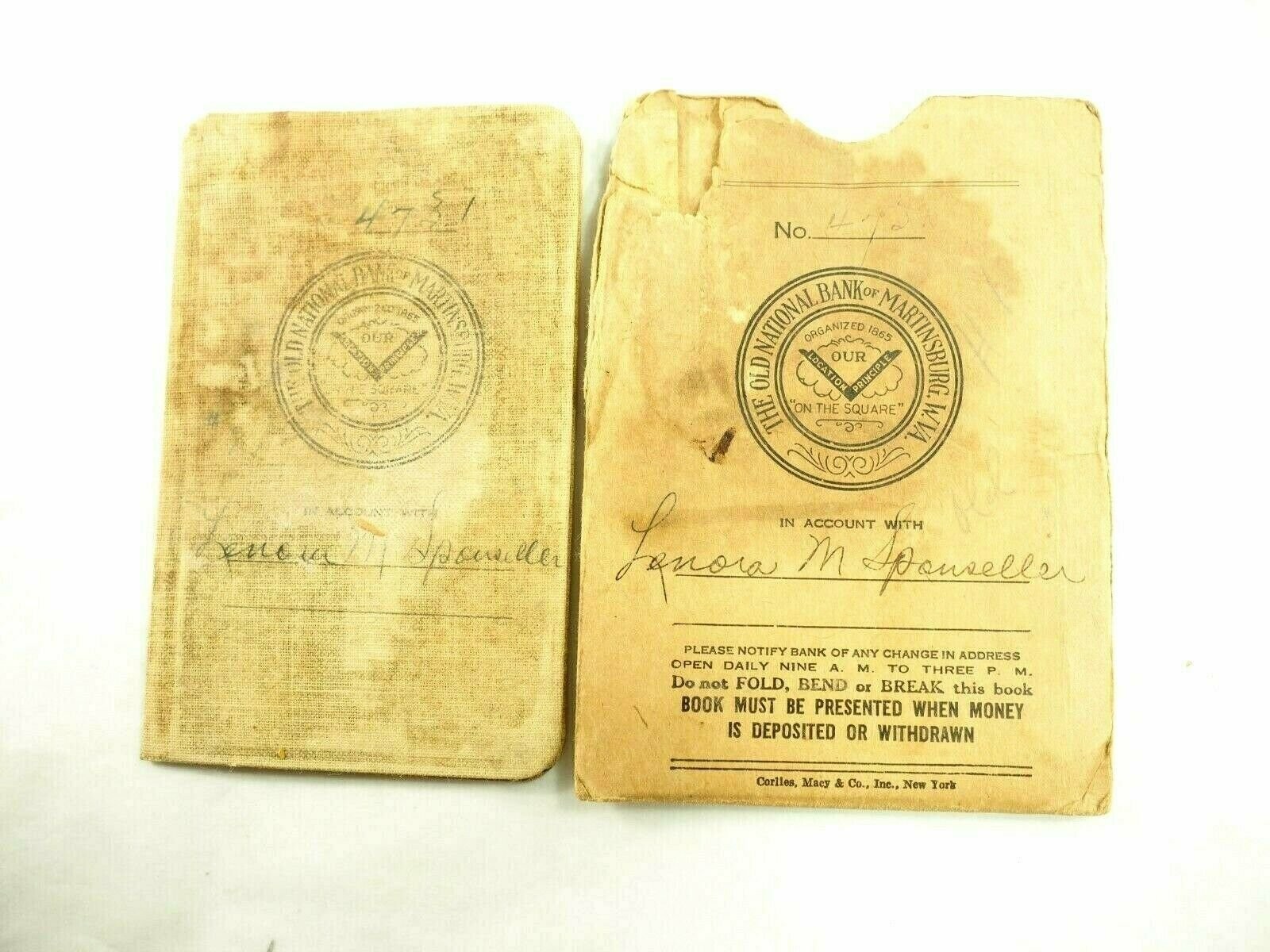 The Old National Bank of Martinsburg West VA.Passbook & Slipcase 1930's