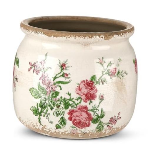 Vintage Planter Large Ceramic Plants Pot Beige Pink 5.9in Pink Green French Rose