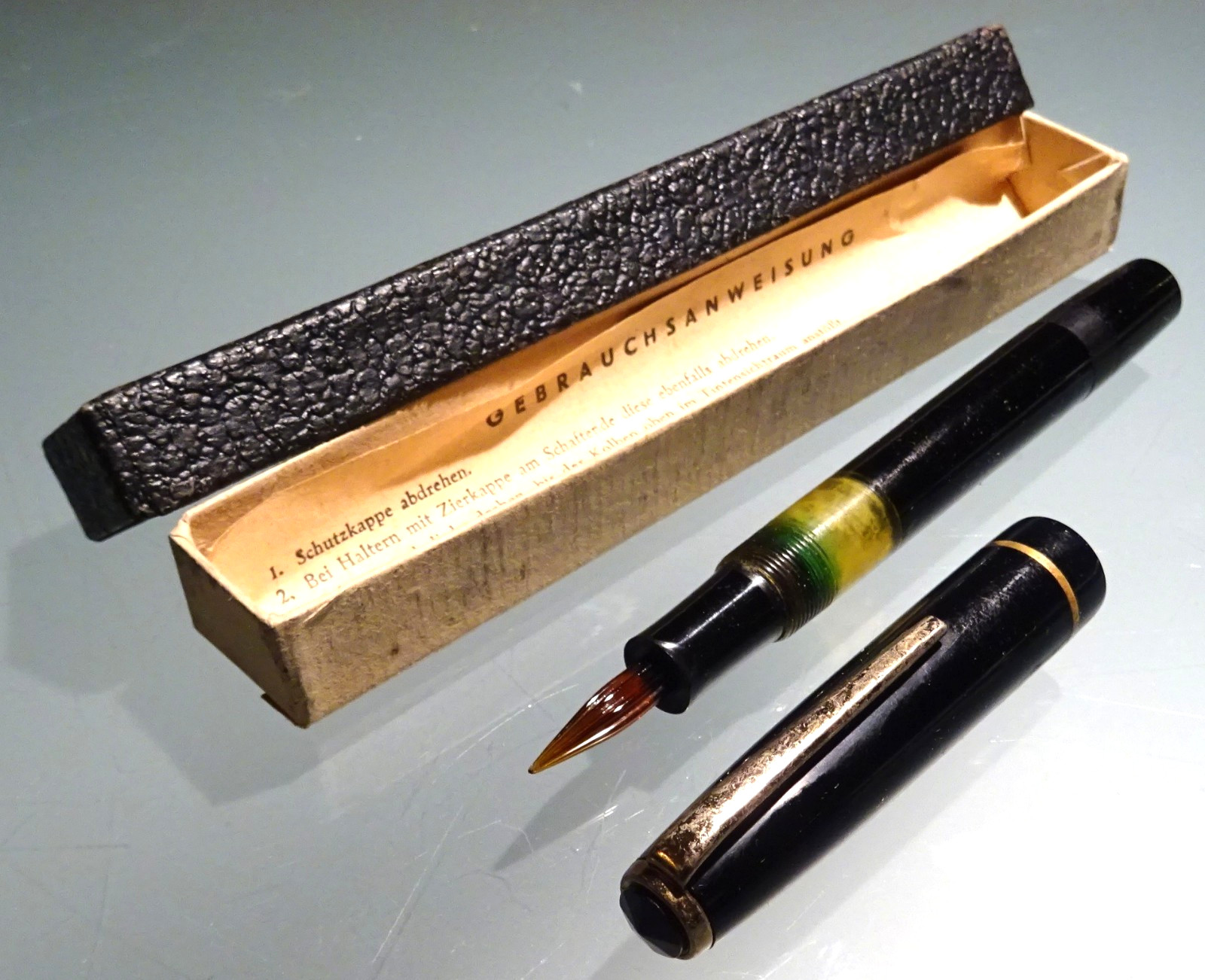 ancient piston fountain pen ink pen with glass nib, rare, used condition ancient piston fountain pen ink pen with glass nib, rare, used condition
