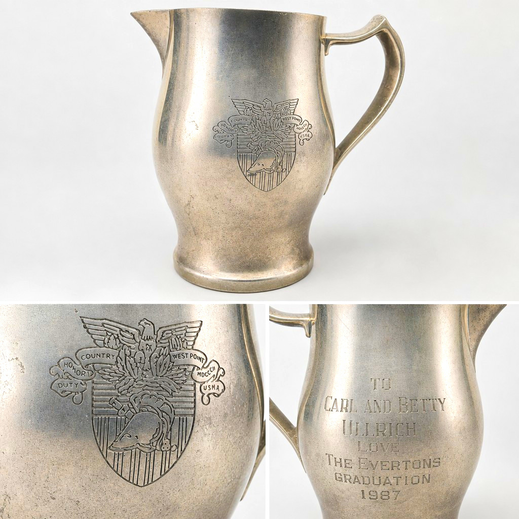 Pewter Pitcher with West Point Crest Engraved 1987 Collectible Pitcher Ullrich