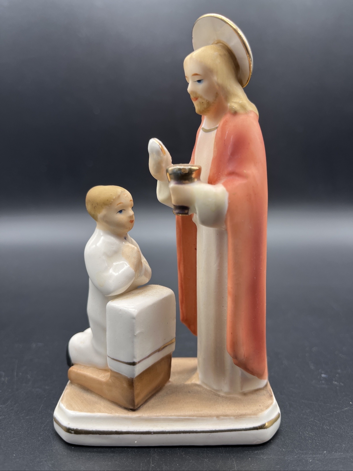 Vtg Sanmyro 1961 Japan First Communion Figurine Jesus And Kneeling Boy Vtg Sanmyro 1961 Japan First Communion Figurine Jesus And Kneeling Boy