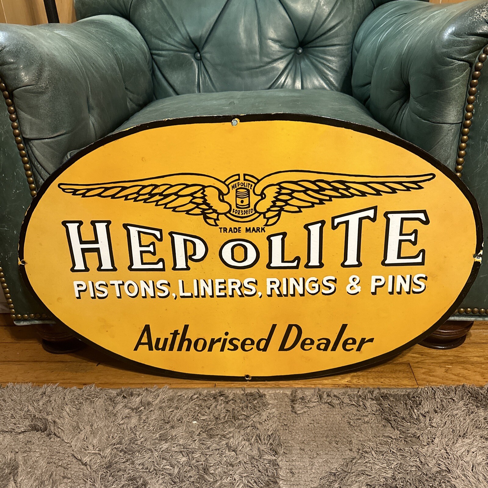 SCARCE PORCELAIN HEPOLITE PISTON RING RACING GAS OIL ADVERTISING SIGN SCARCE PORCELAIN HEPOLITE PISTON RING RACING GAS OIL ADVERTISING SIGN