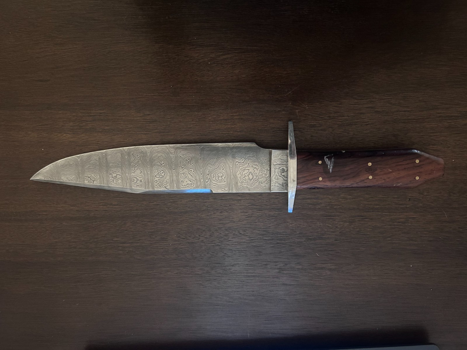 Vintage 1989 Steve Brooks Custom Damascus Bowie Knife Matched Sheath #121
