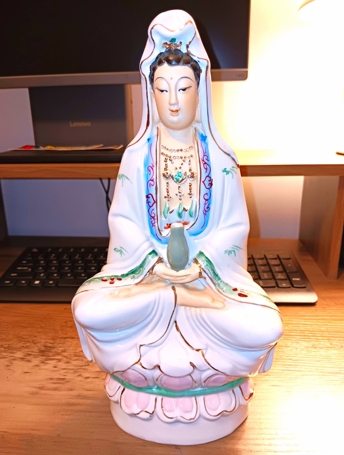 Vintage Blanc de Chine Porcelain Guanyin Statue Seated Lotus Figurine 12