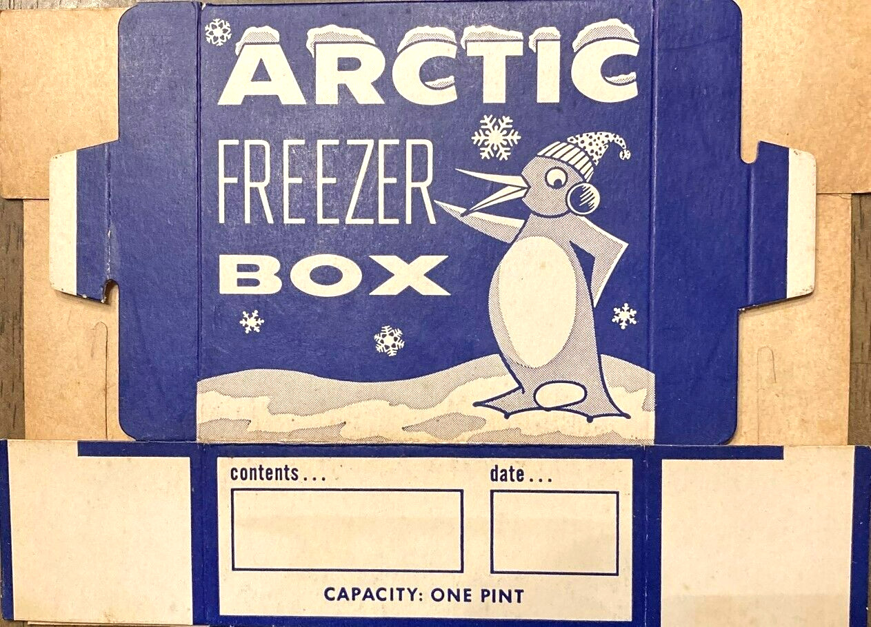 Vintage 1950s Arctic Freezer Box w/ Penguin Mascot NY NOS New Old Stock