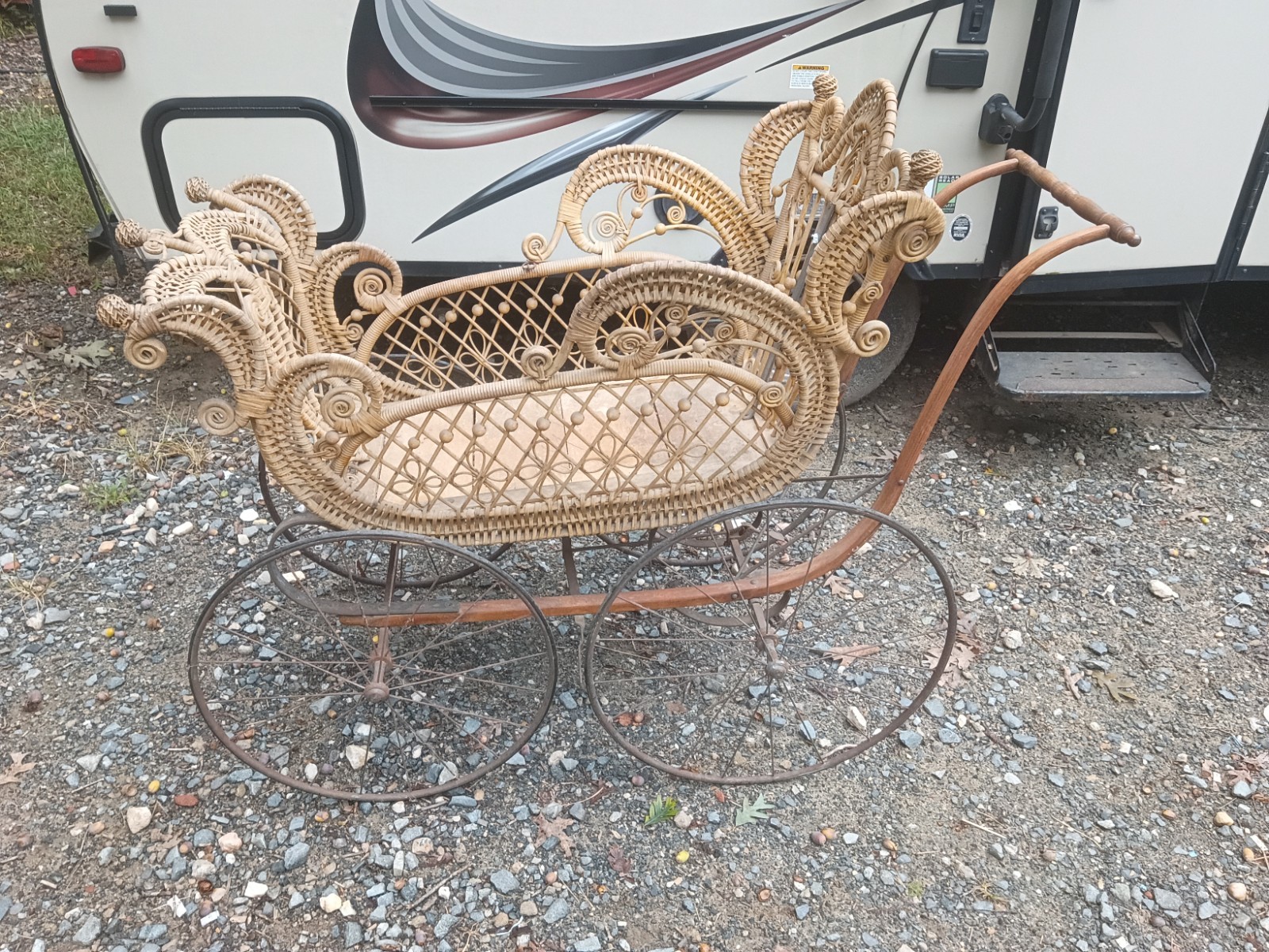 Antique F.A. Whitney Rattan Full Size Baby Carriage