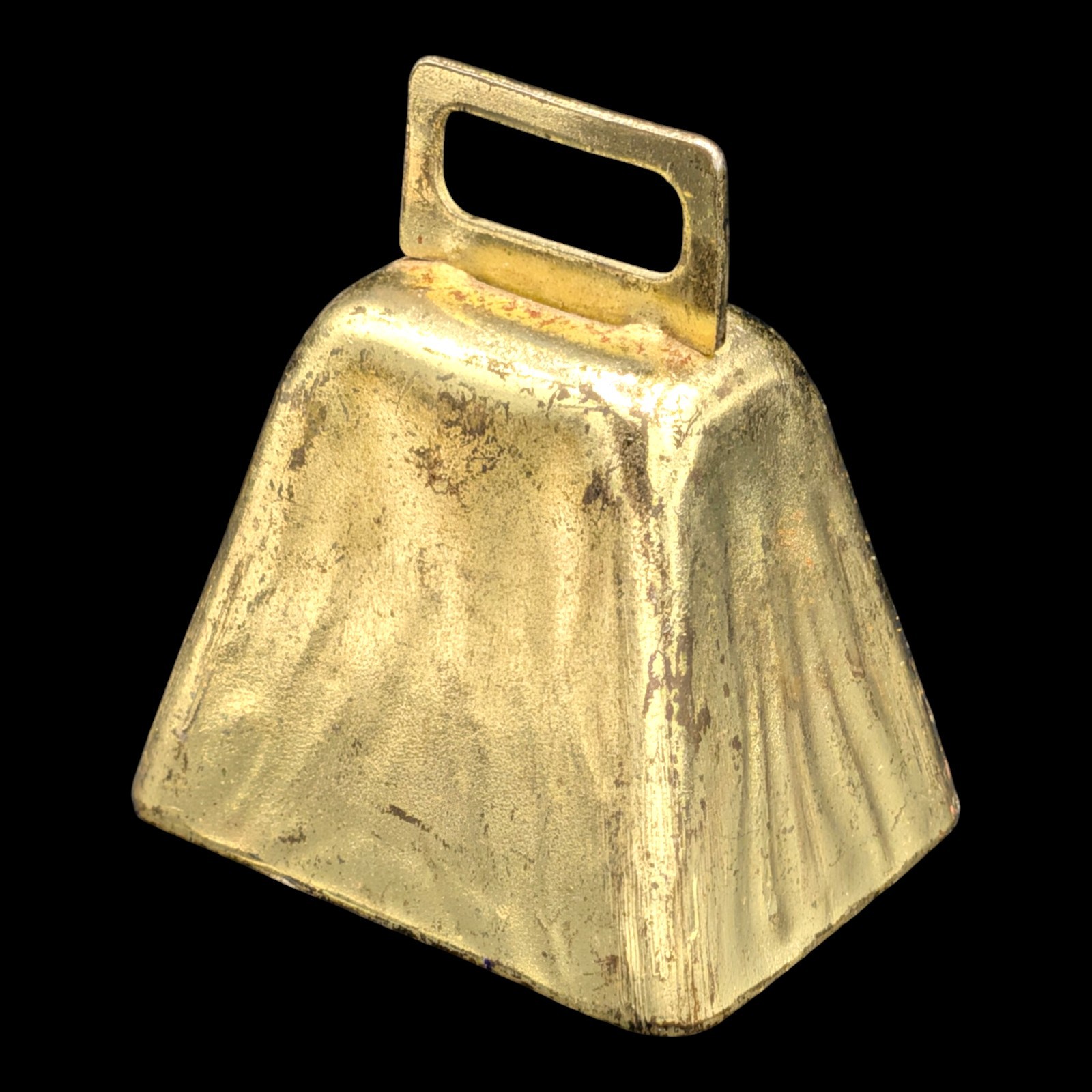 Good Antique Late C19th Small Brass Goat or Cowbell w Iron Clapper & Hanger