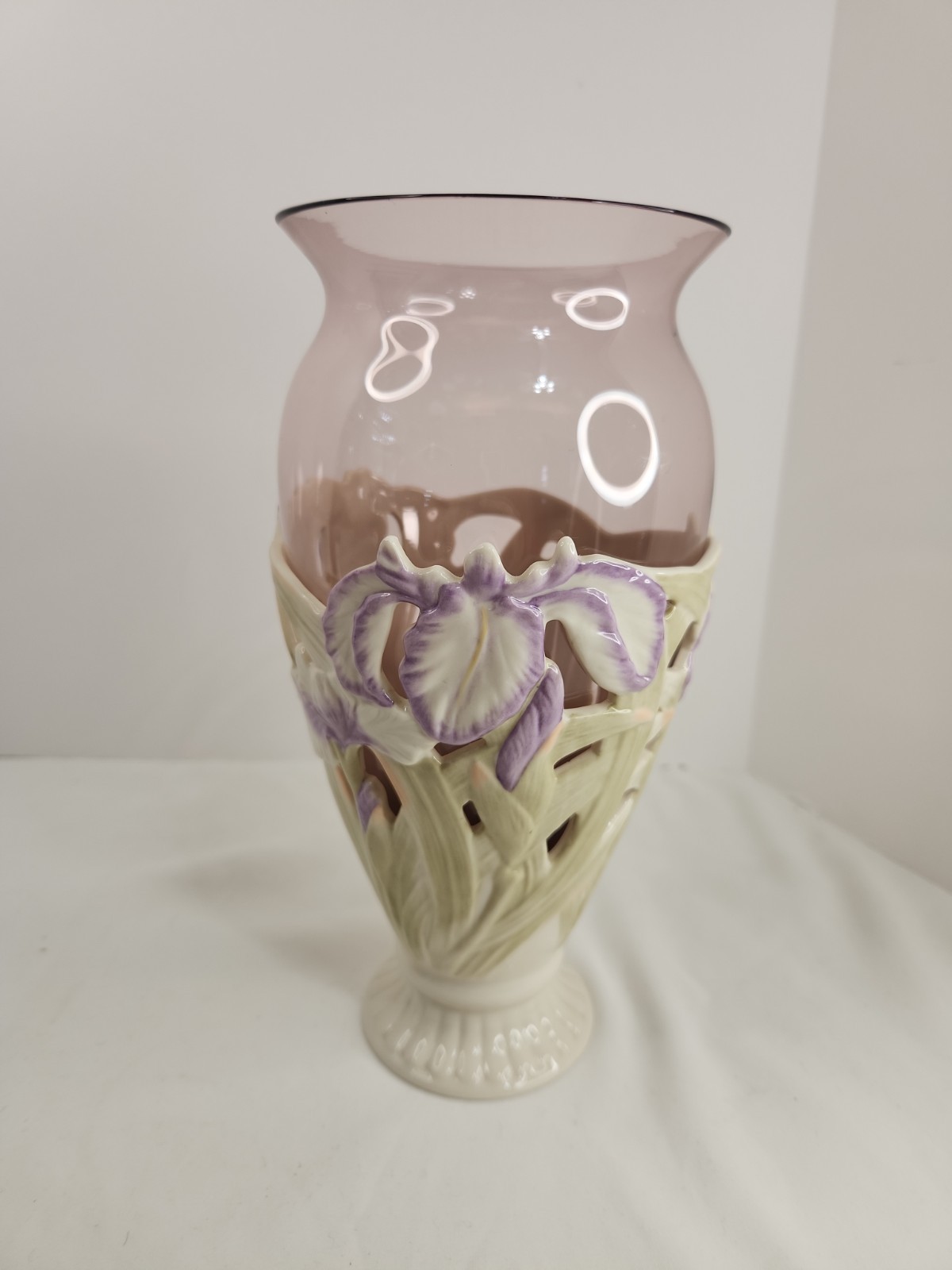 Lenox Purple PIERCED IRIS VASE Porcelain Glass Amethyst Insert  9\