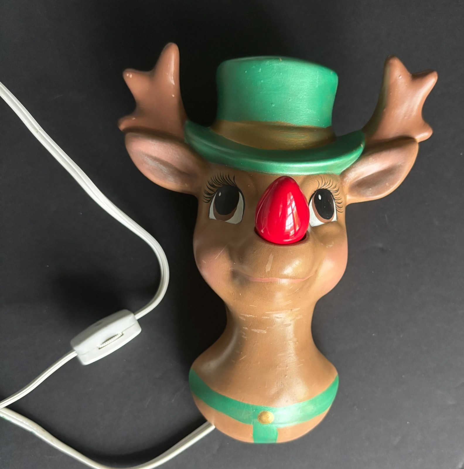 RARE 9x7 Vtg Ceramic Christmas Rudolph Red Nose Reindeer Light Wall Lamp Decor