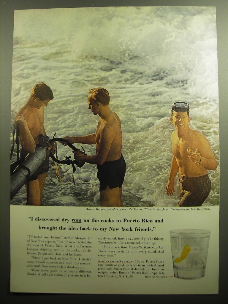 1958 Rums of Puerto Rico Ad - I discovered dry rum on the rocks in Puerto Rico