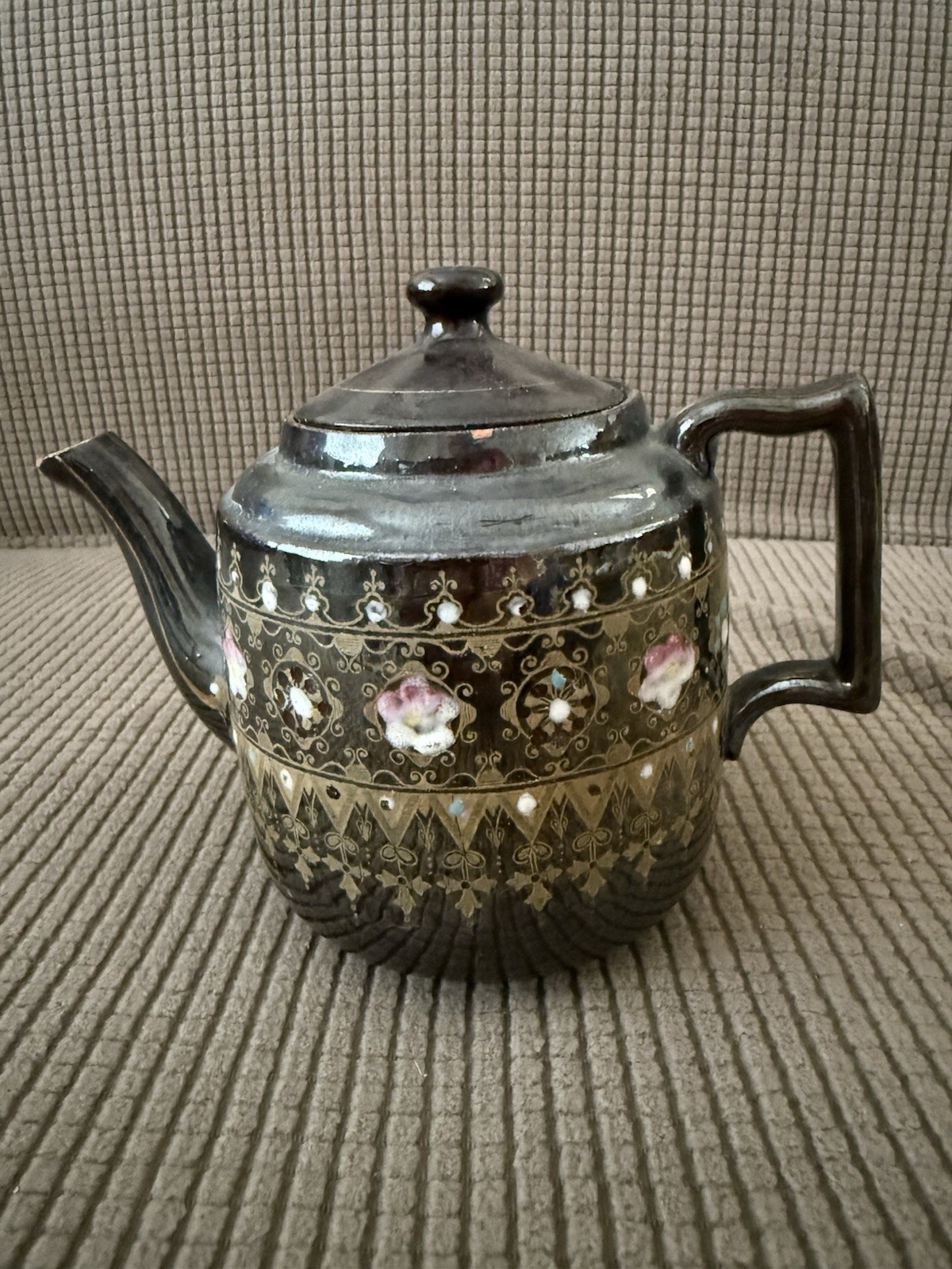 Vintage Dark Glazed Ceramic Teapot From England Mid 20th Century