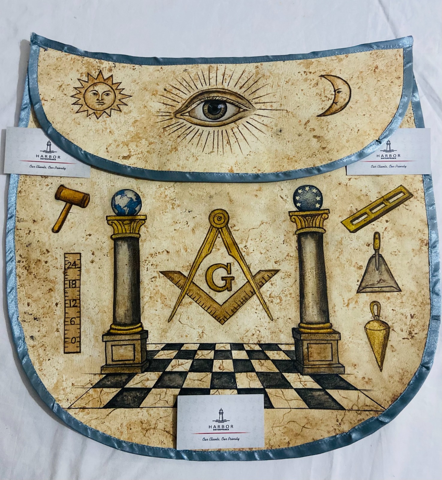 Hand Painted Apron Antique Design Freemason Blue Lodge Regalia Masonic Freemason