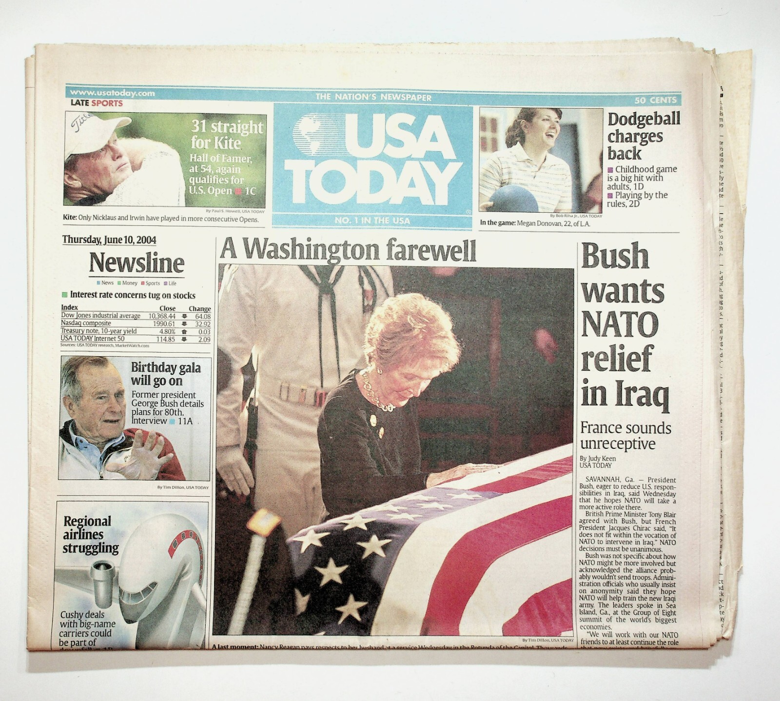 2004 June 10 USA Today Newspaper Nancy Reagan Ronald Reagan Death Funeral 2004 June 10 USA Today Newspaper Nancy Reagan Ronald Reagan Death Funeral