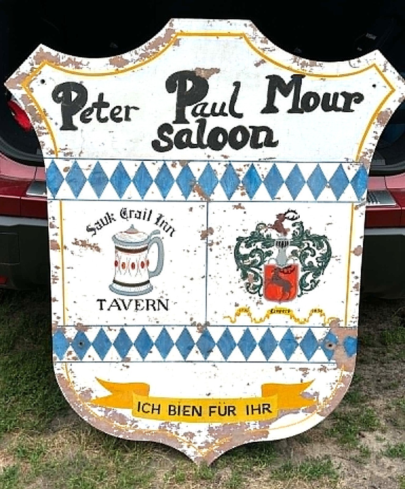 Vtg 1962 Sauk Trail Inn Wooden Sign Saline MI Henry Ford Schuyler Mill Tavern