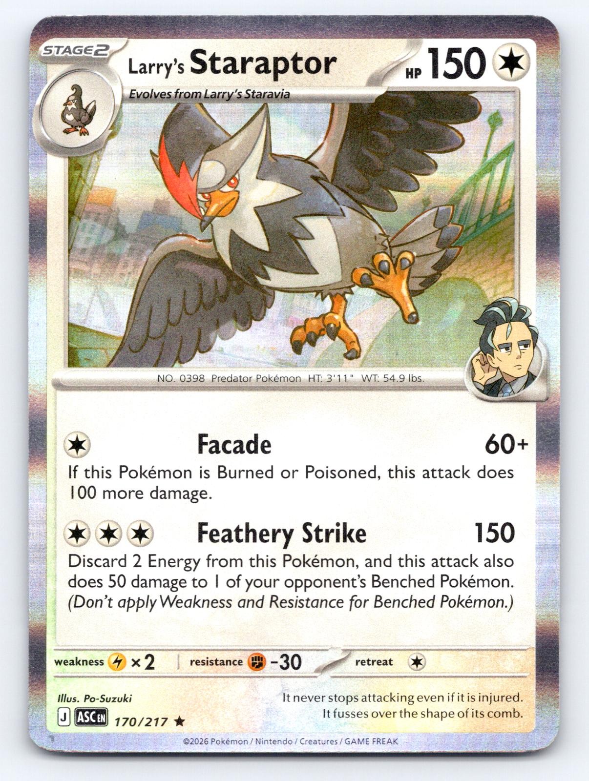 Larry\'s Staraptor 170/217 Rare Ascended Heroes Pokemon Holo Near Mint