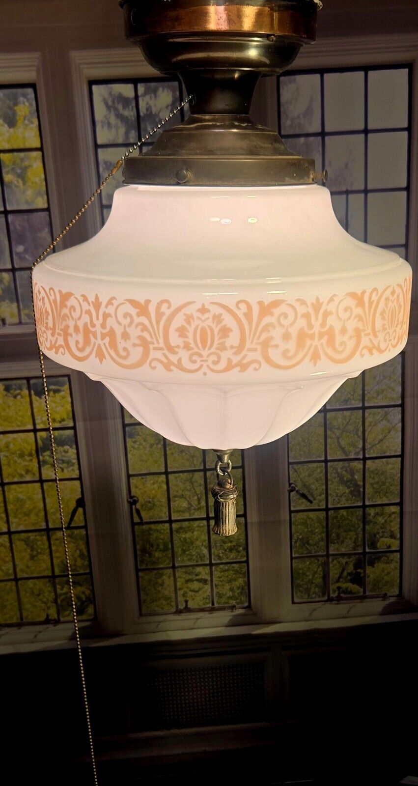 Antique Victorian Glass CeilIng Light Globe Fixture Milk Glass