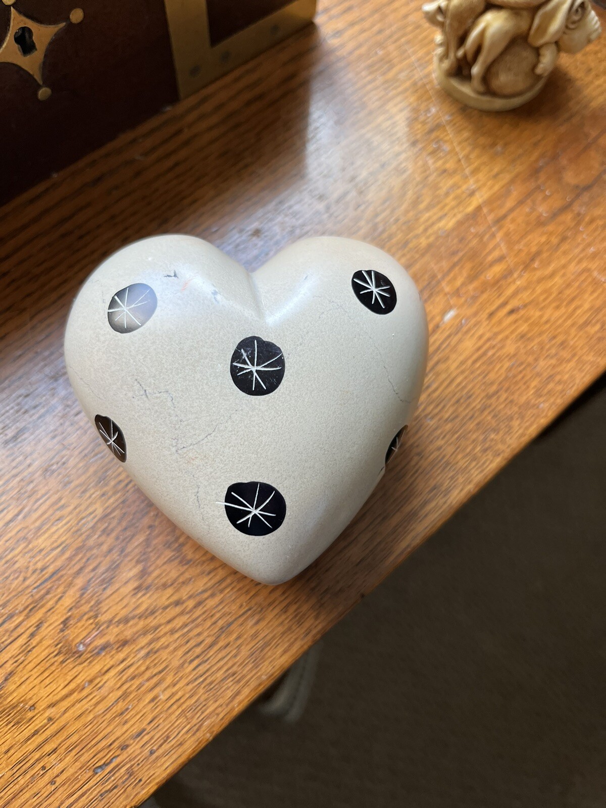 Soapstone Heart Sculpture Hand Carved Africa Paperweight 3”