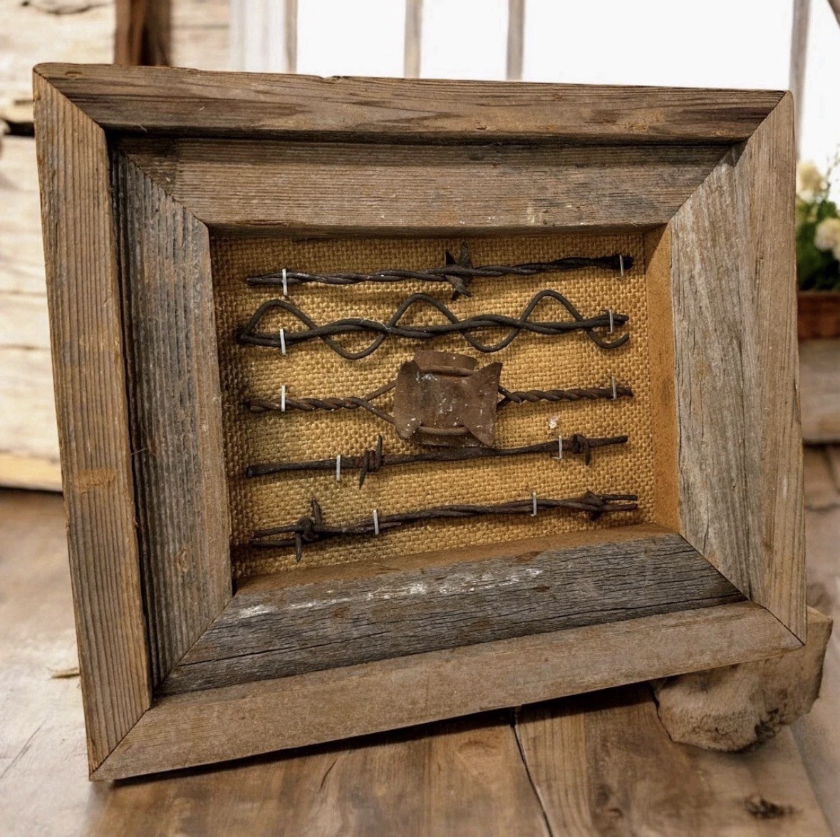 Vintage Mitchell B Smith Barbed Wire Shadow Box Vintage Texas Western Folk Art