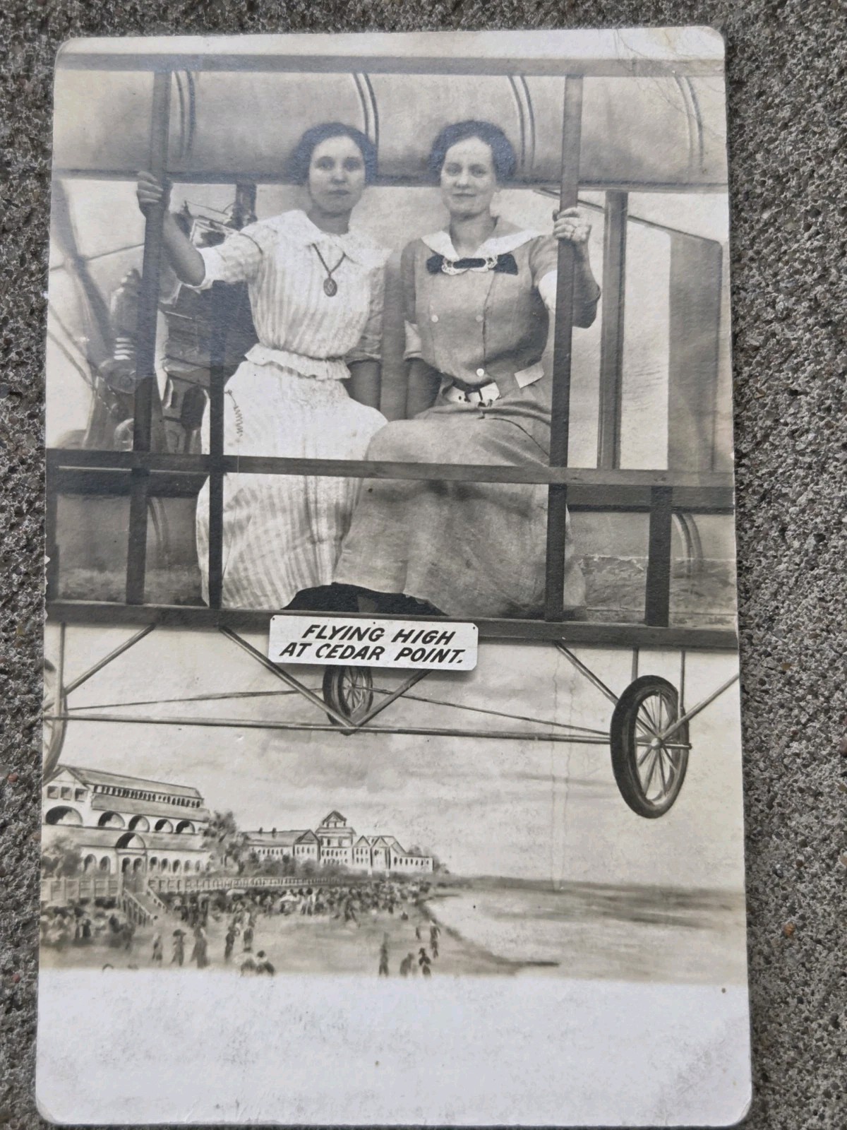 c1910 RPPC Postcard Flying High at Cedar Point Women Jewelry Airplane Antique 
