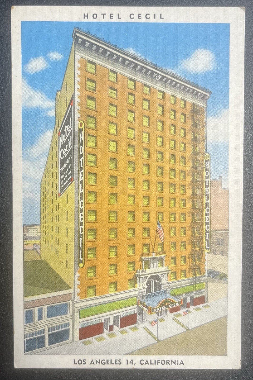 Los Angeles CA Hotel Cecil 1930s Downtown White Border Linen Postcard Dated 1952