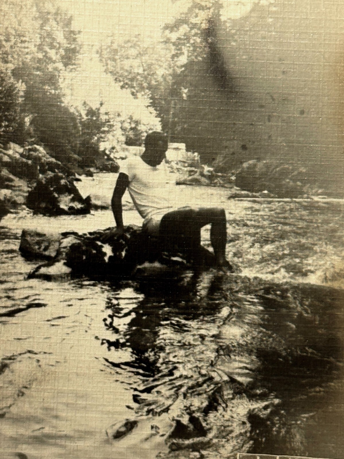 1940s Shirtless Man White Shorts River Rocks Soviet Gay Interest Vintage Photo