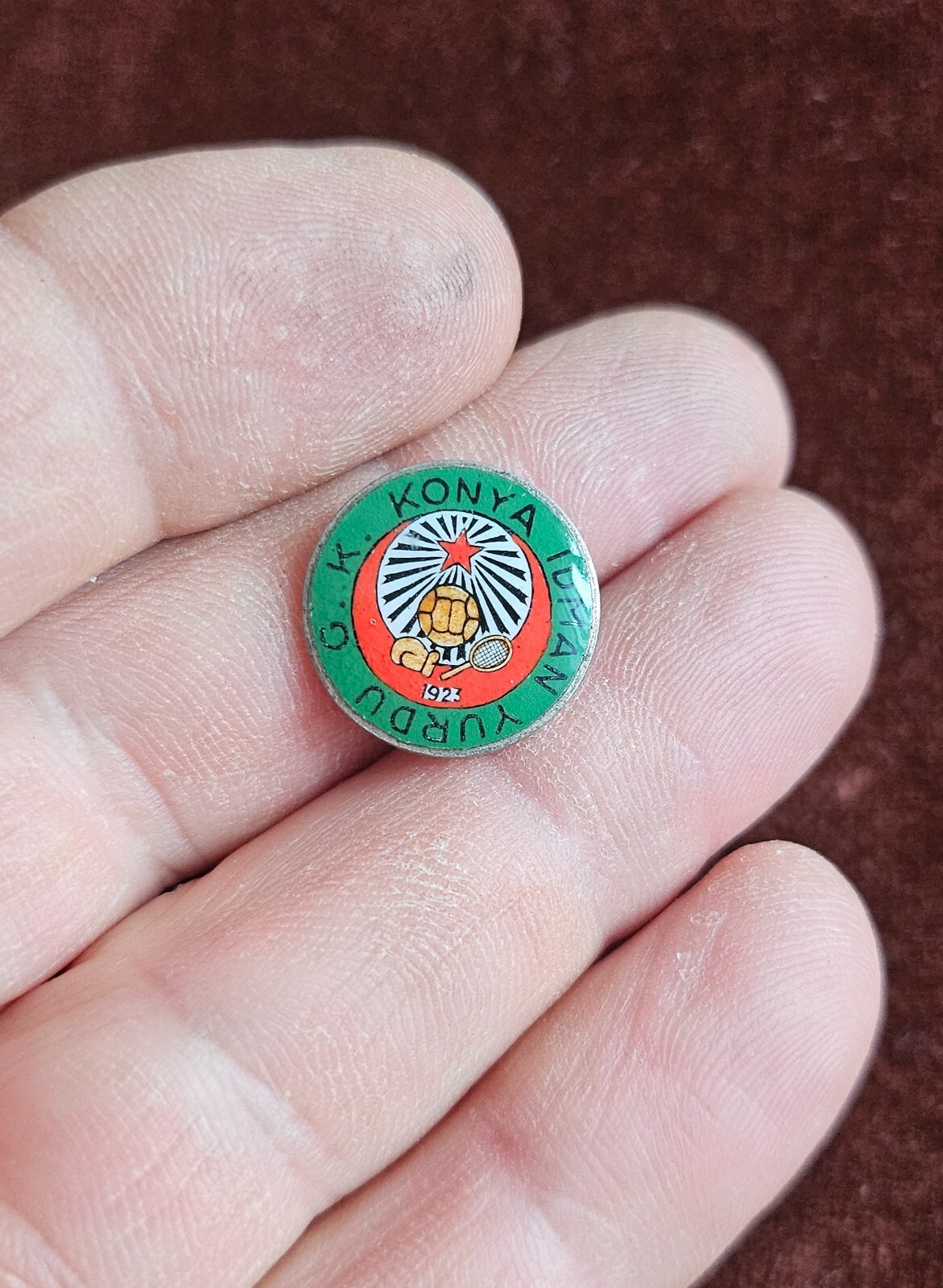 VINTAGE HAND MADE ENAMEL PAINTED  PIN / BADGE # KONYA SPOR FOOTBALL TURKEY