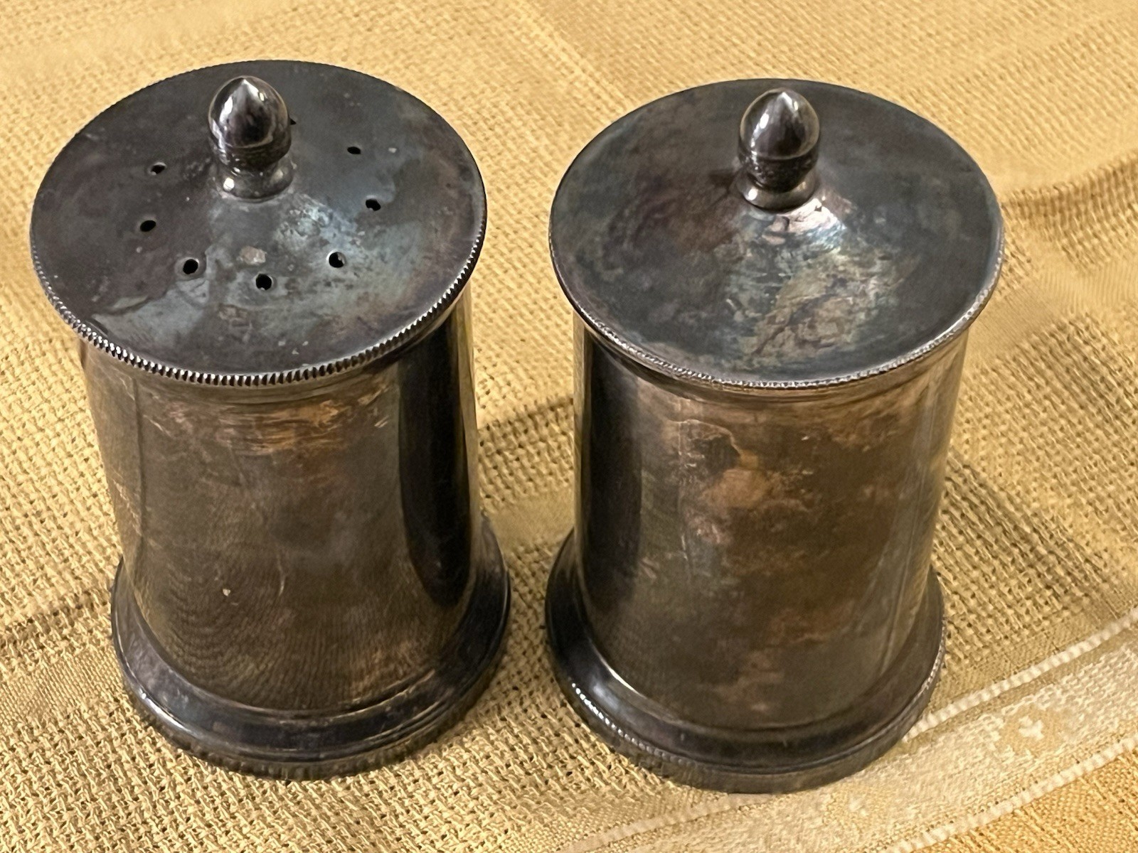 Vtg PM Italy Silver Plate Salt Shaker & Pepper Mill Grinder Set Patina, Working