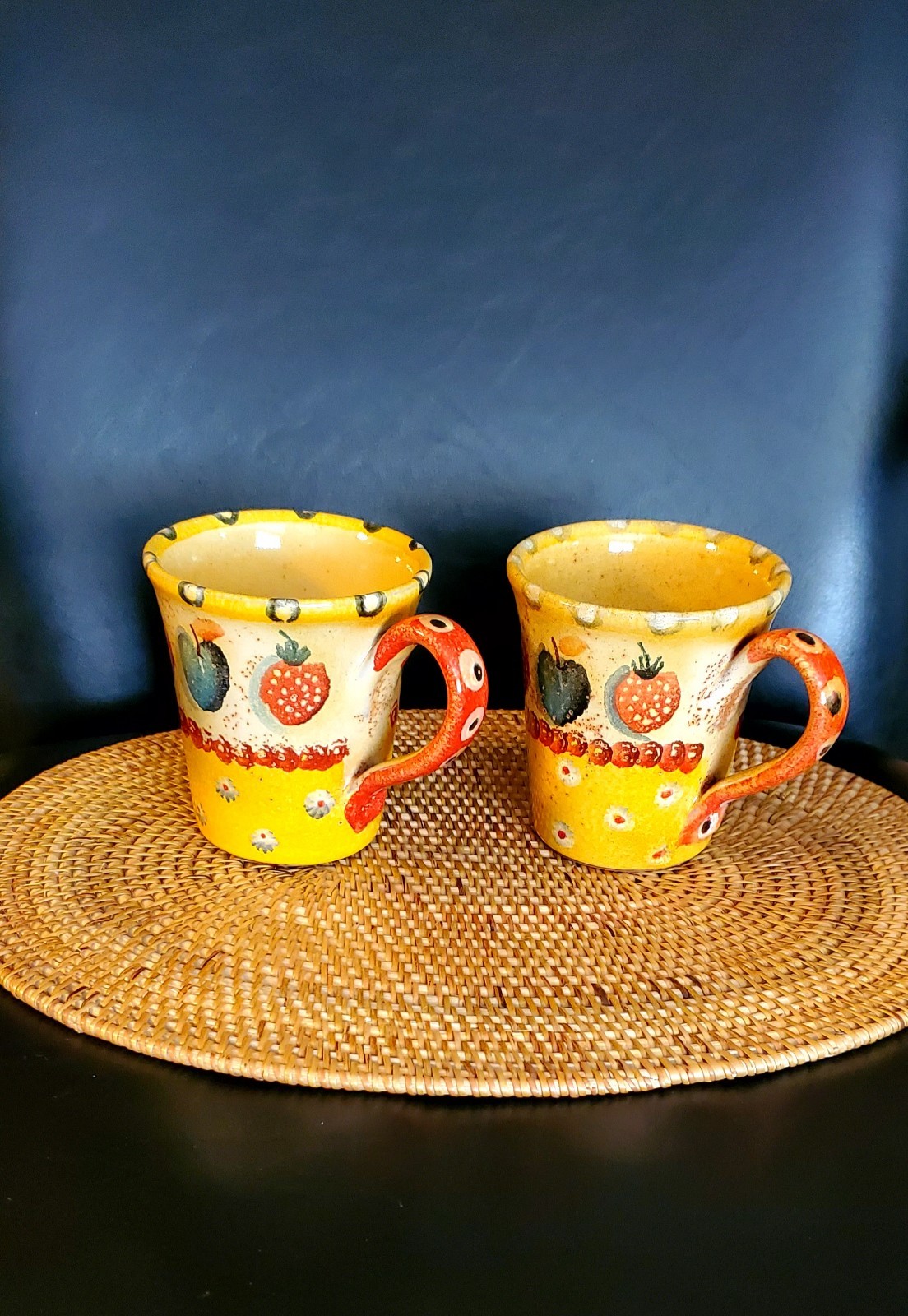 Pair of Vntage Handpainted Italian Mugs Made For Neiman Marcus Stores