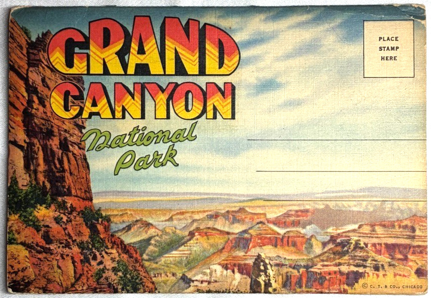Vintage Rare Foldout Linen Postcard Grand Canyon National Park Arizona Souvenir