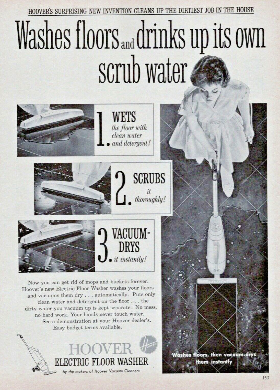 1959 Hoover Electric Floor Washer Print Ad Clipping 