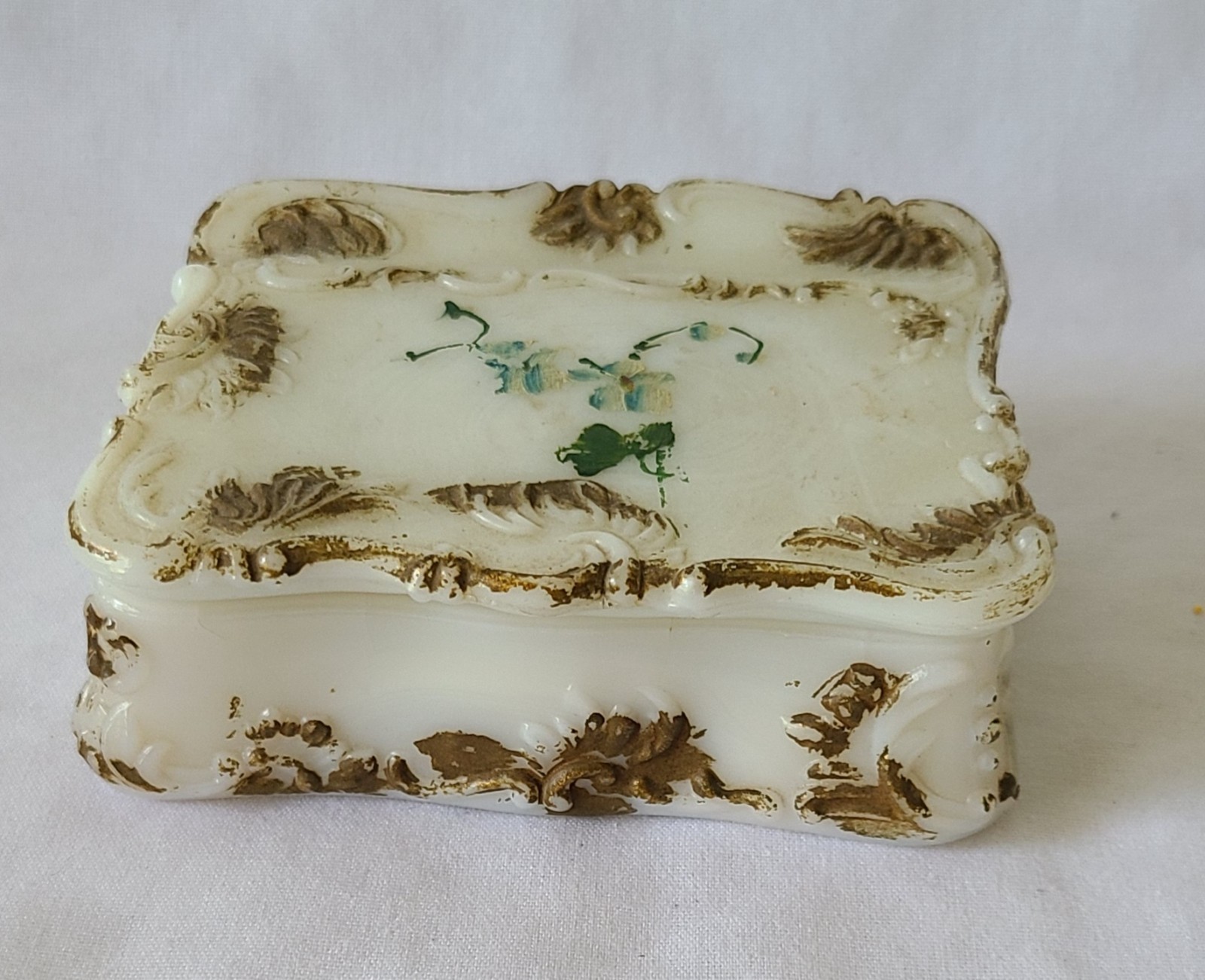 Antique Milk Glass Opal Ware Dresser or Vanity Box Dithridge Company 1890s