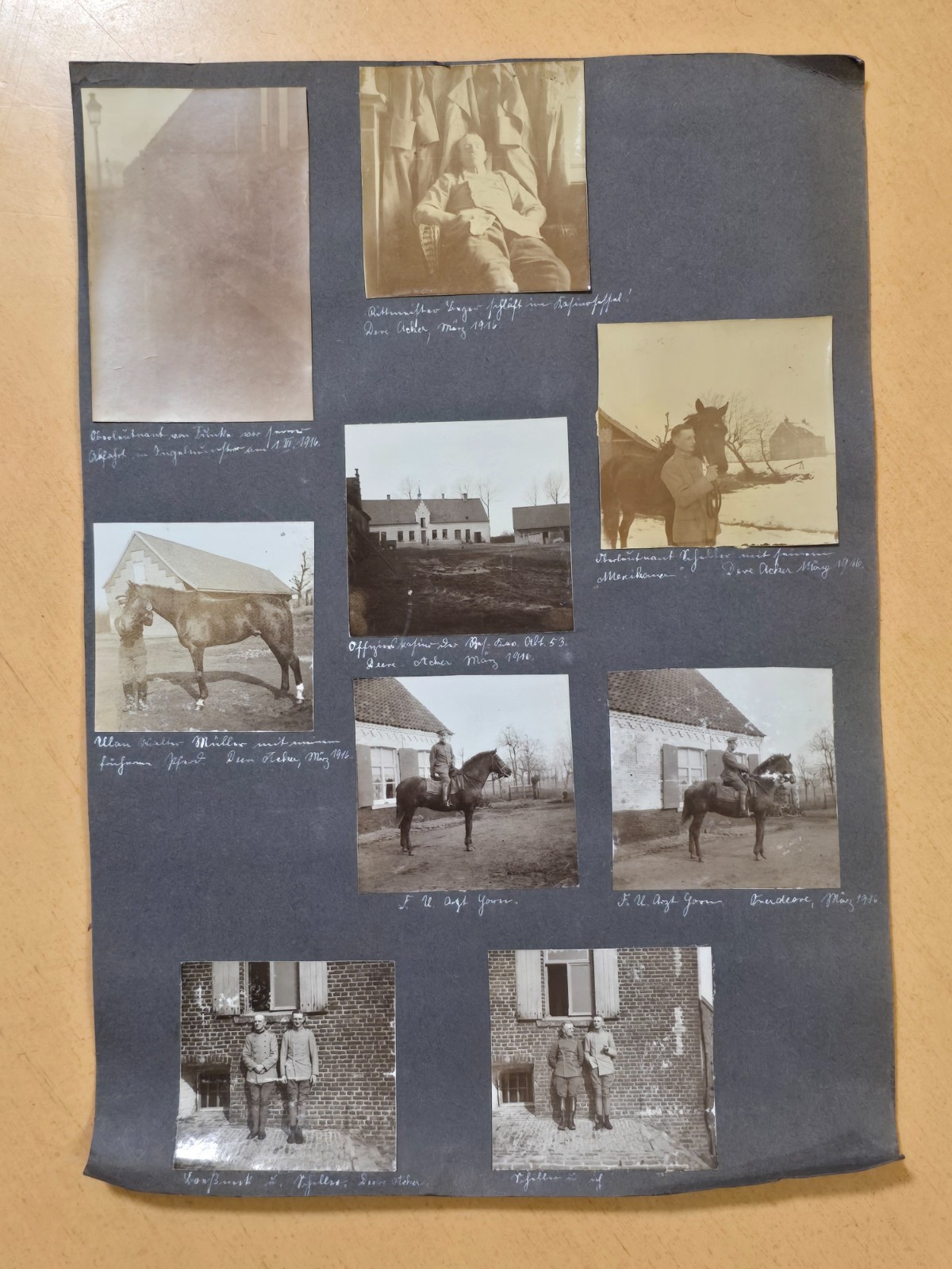 WWI German Photo Album Page 9 Military War Photos Horses Officers Belgium 1916