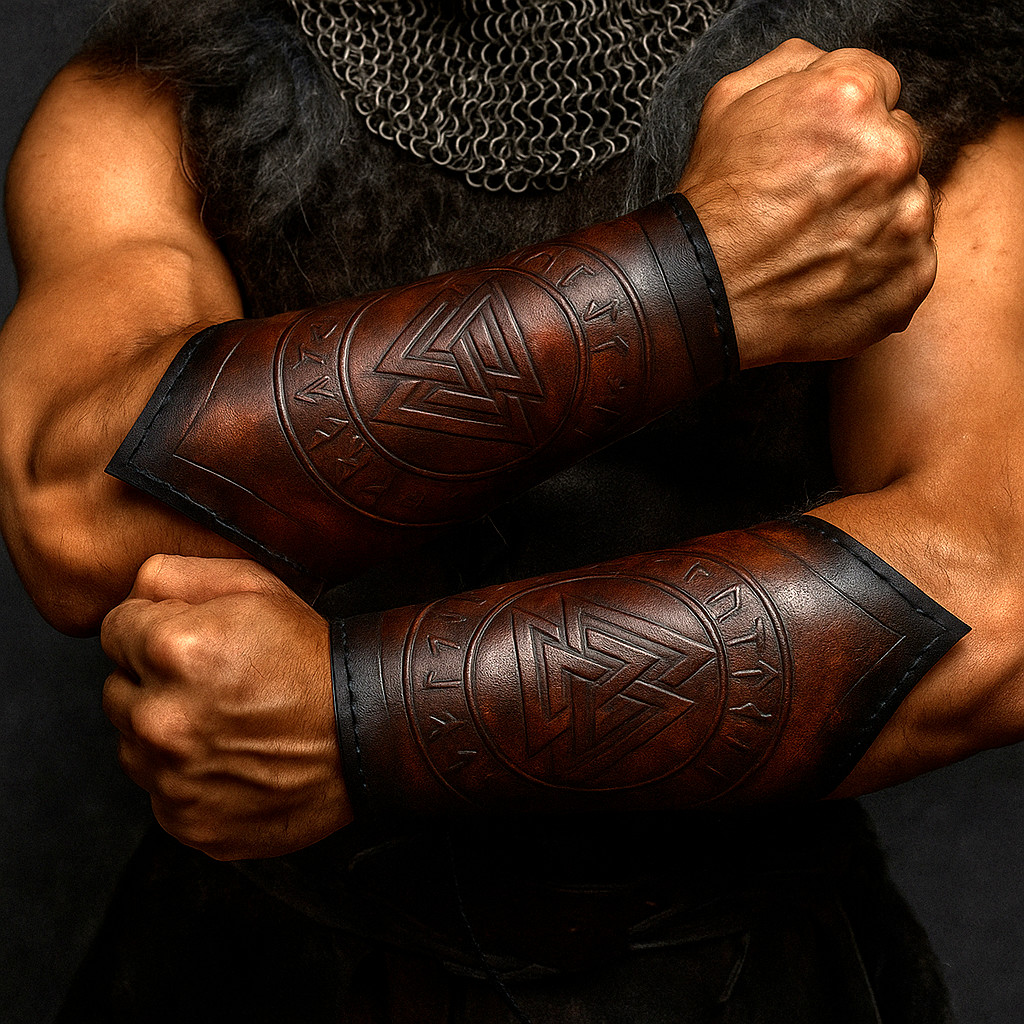 Leather Bracer | Norse Valknut Leather Bracer Viking Bracer Arm Guard