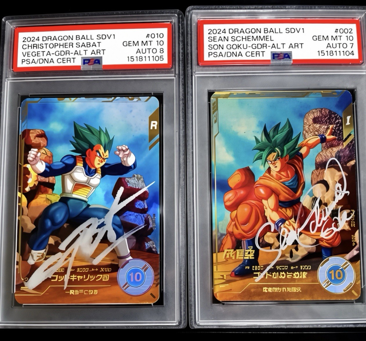 Bandai 2024 Dragon Ball SDV1 PSA Auto Lot 2 Goku #002 Vegeta #010