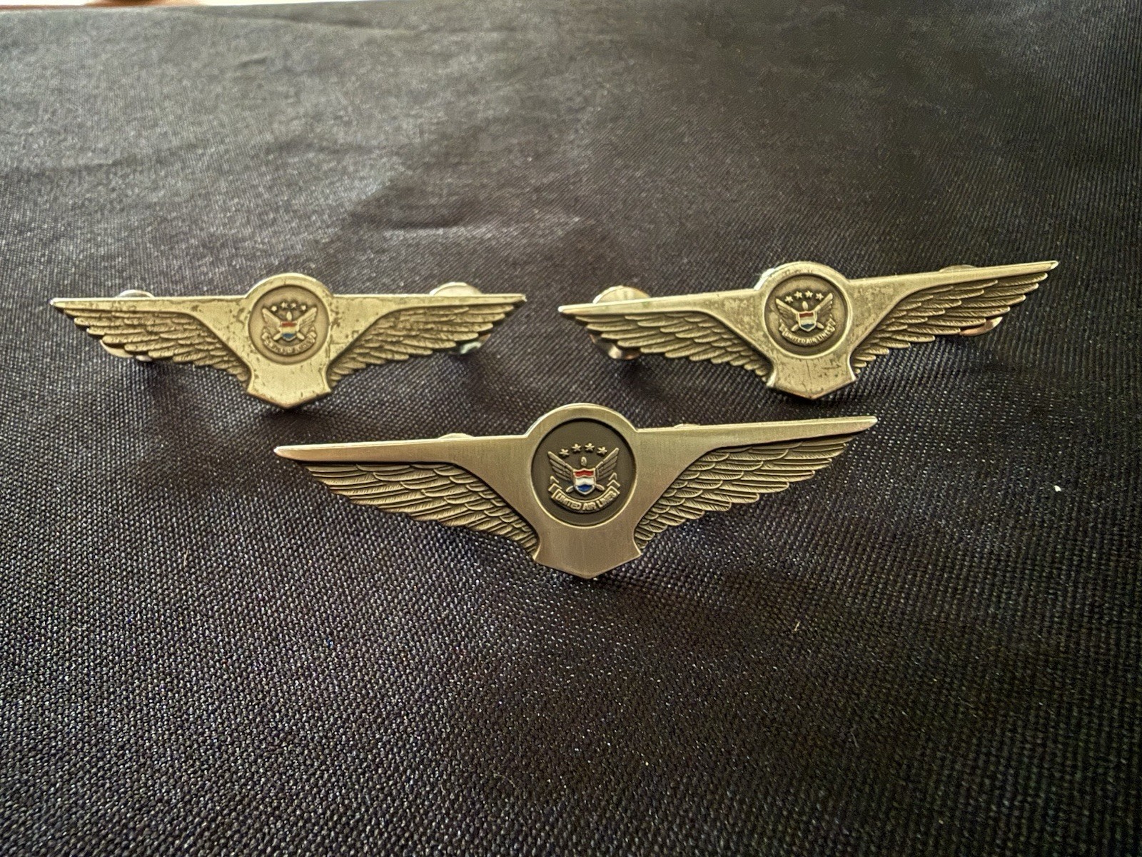 3 Vintage United Airlines Flight Attendant Pewter Pins