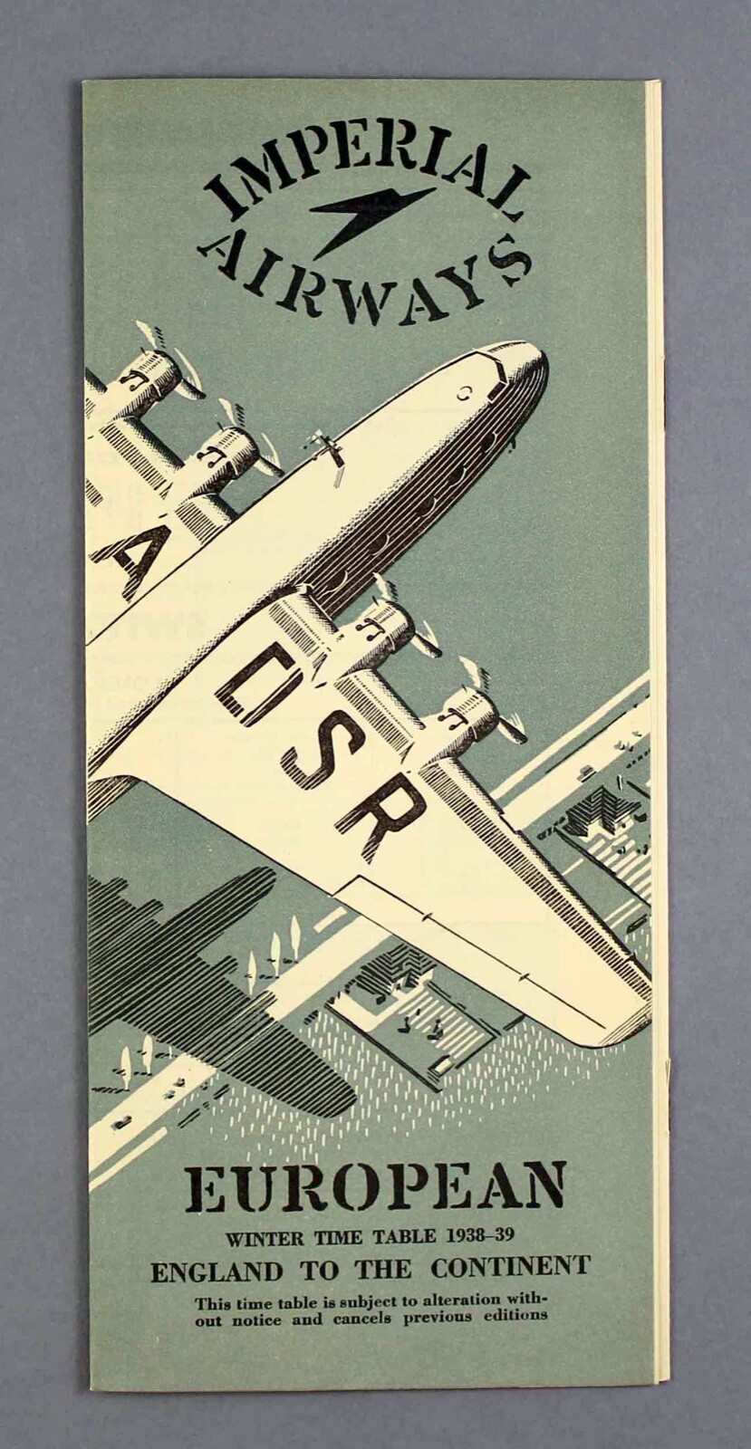 IMPERIAL AIRWAYS EUROPEAN WINTER 1938 - 1939  AIRLINE TIMETABLE 