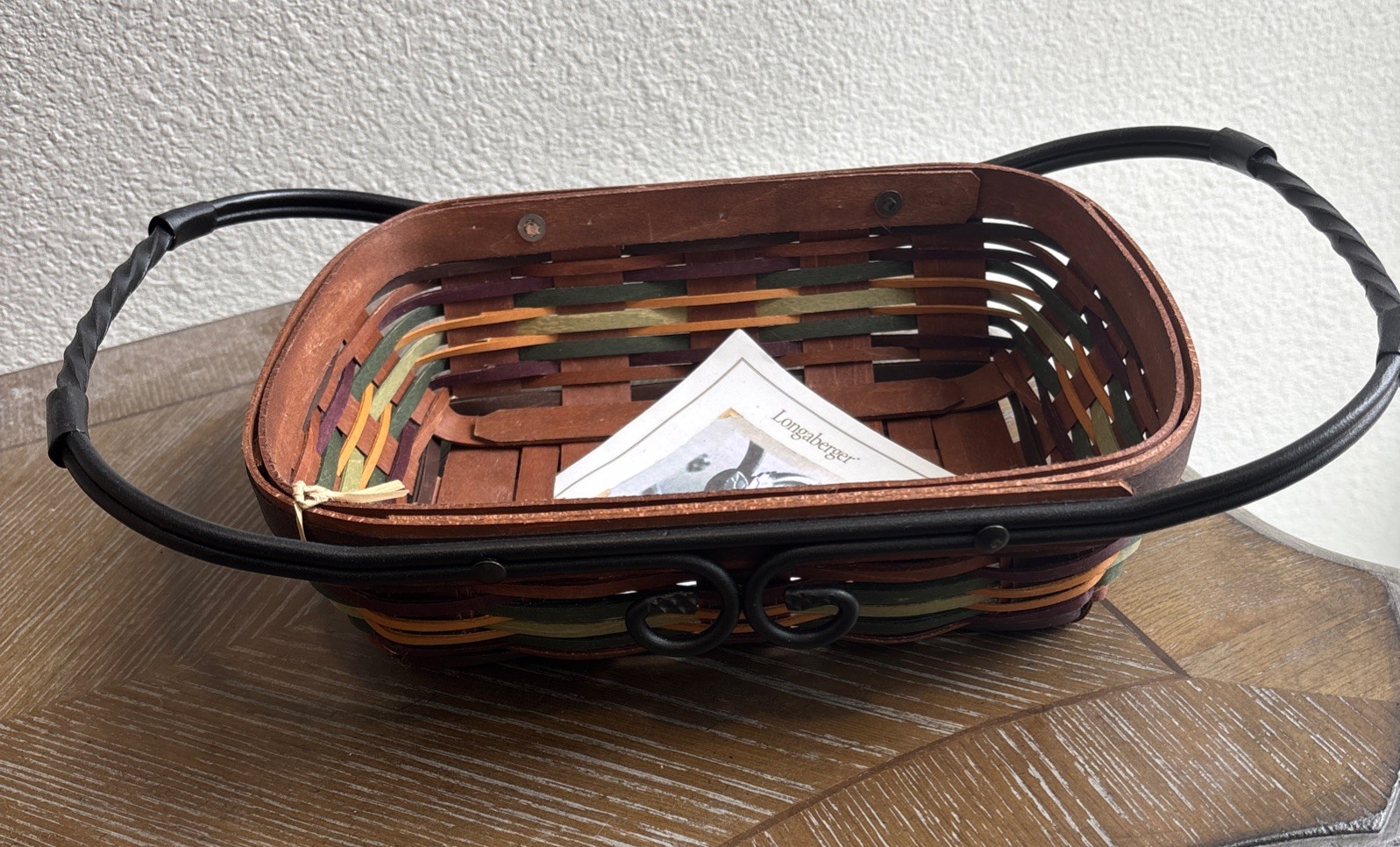 Longaberger Autumn Roads Artisan Medium Server Basket With Wrought Iron Handles