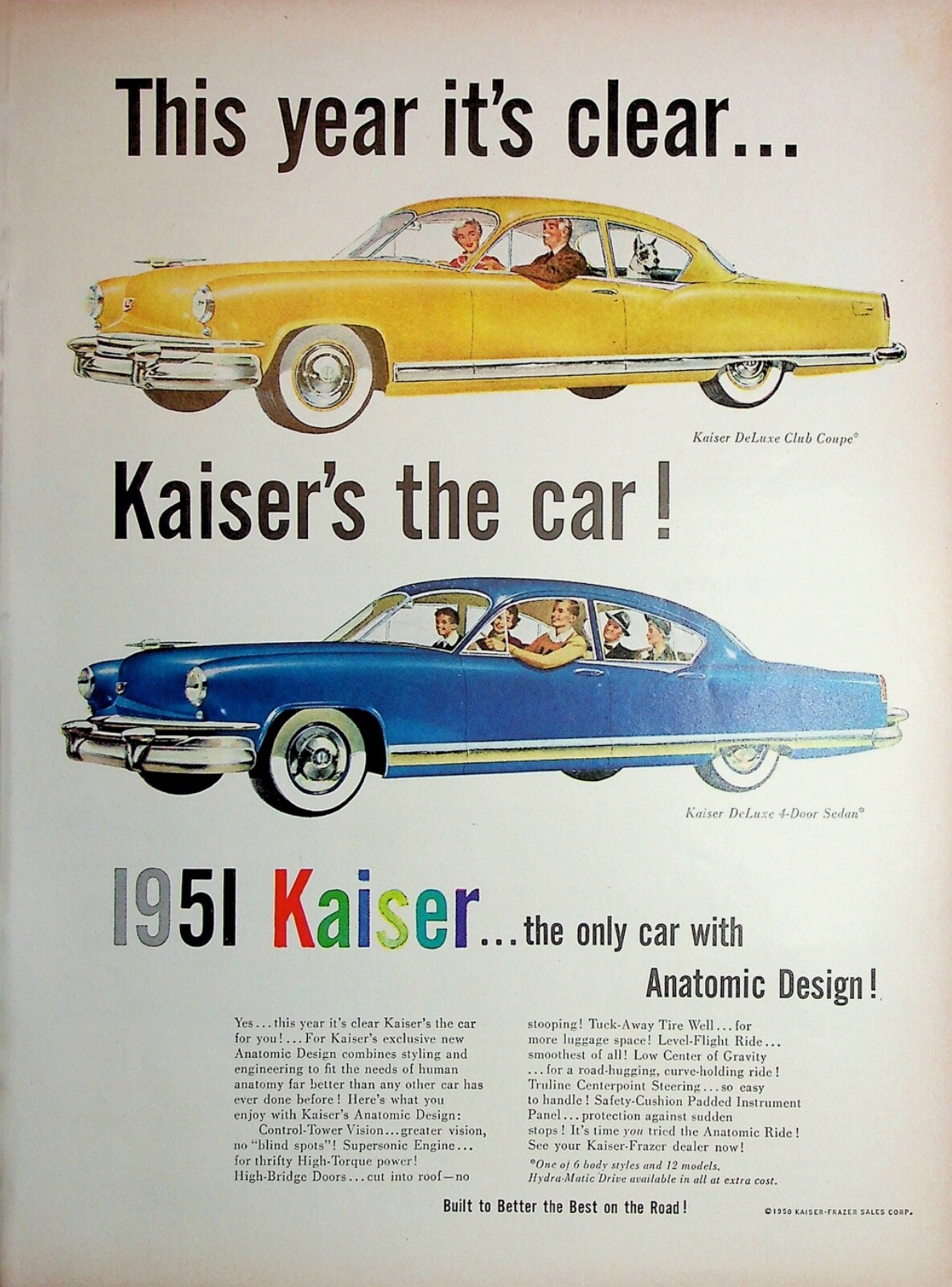 Original 1951 Kaiser AD: DeLuxe Club Coupe & DeLuxe 4-Door Sedan