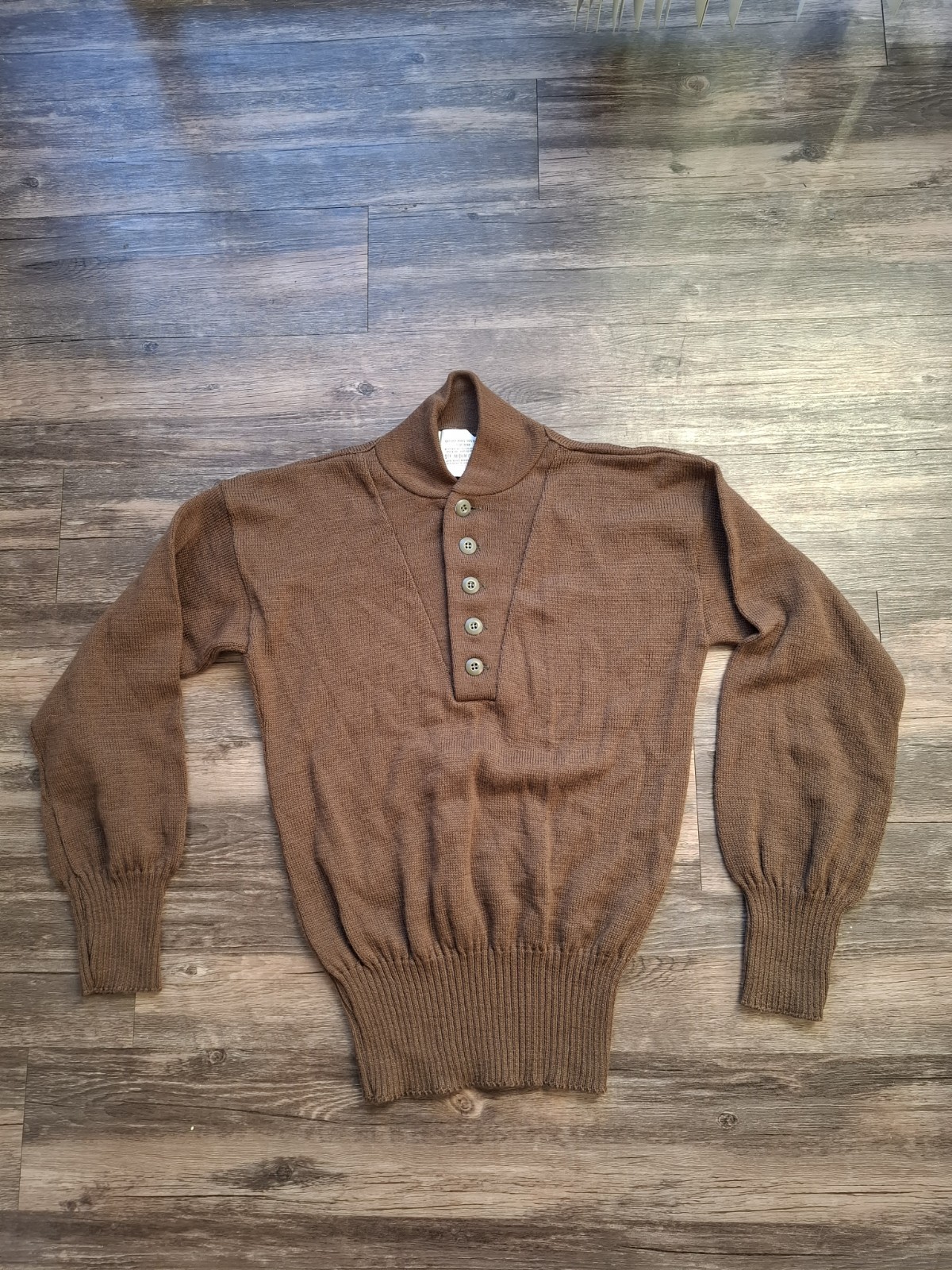 Vtg 1983 US Army Military 5 Button Wool Sweater Medium OD Brown GI Jeep Henley