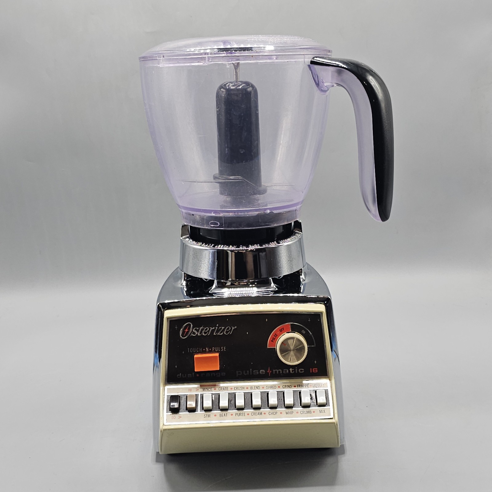 Vintage Osterizer  Chrome Galaxie Pulse Matic 16 Dual Range Blender Plastic Jar