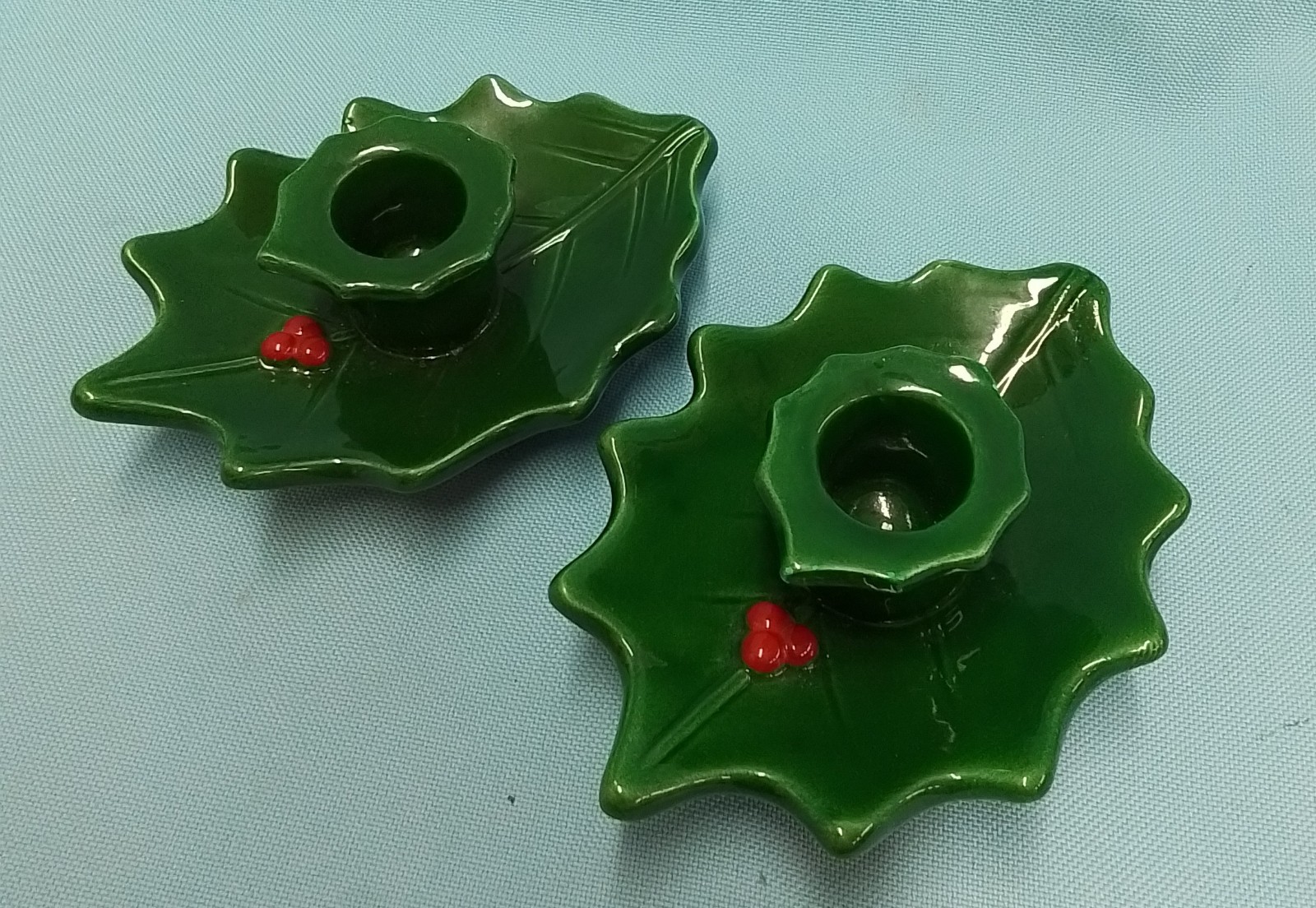 Vintage Lefton Christmas Holly Berry Candle Holders Korea  #3