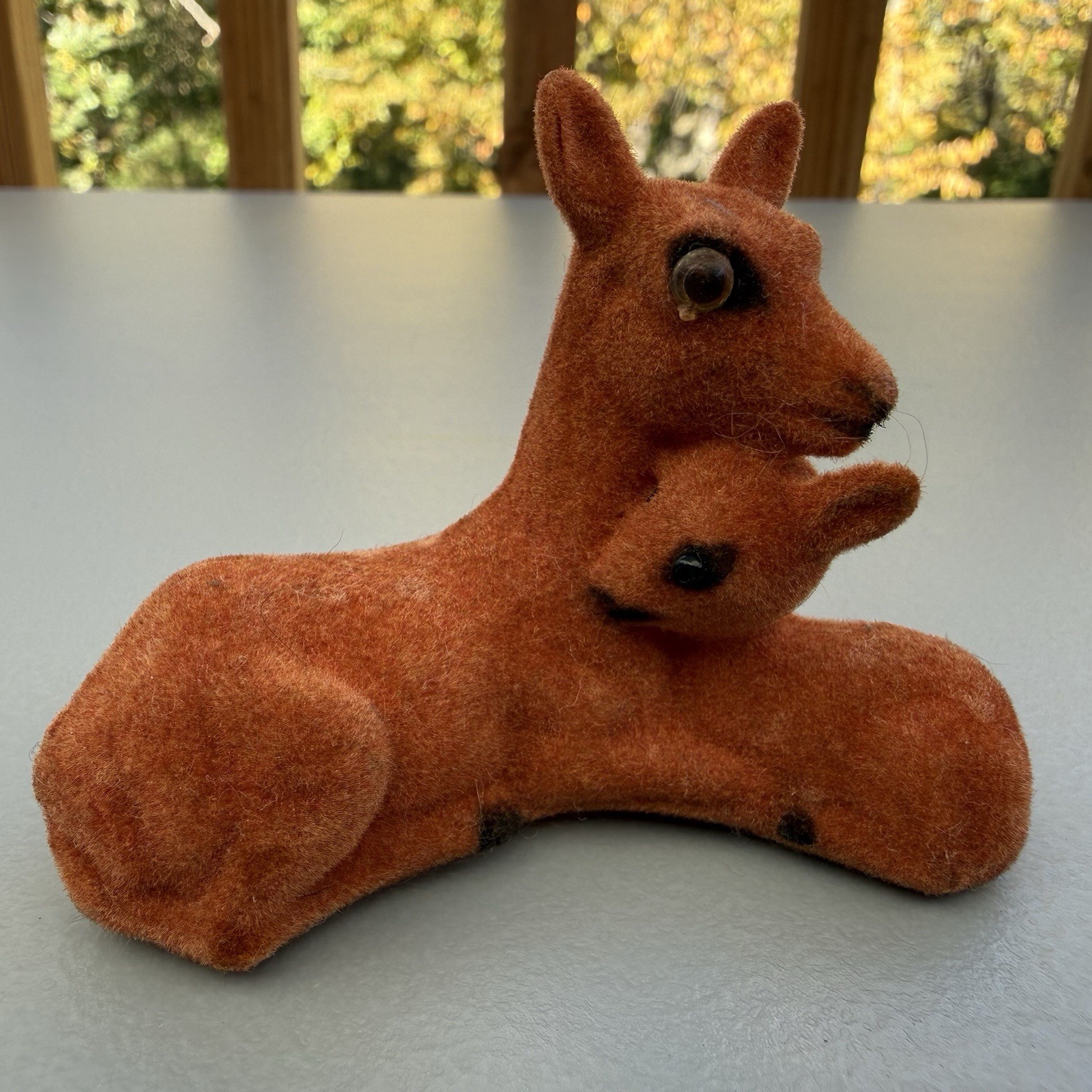 Vintage Flocked Deer Figurine Doe and Fawn Reindeer Mid Century Christmas Japan