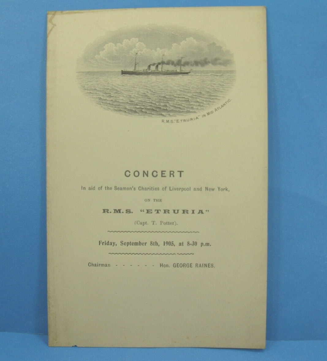 CUNARD LINE RMS Etruria Ship Seaman\'s Chairities Concert Program Invitation 1905