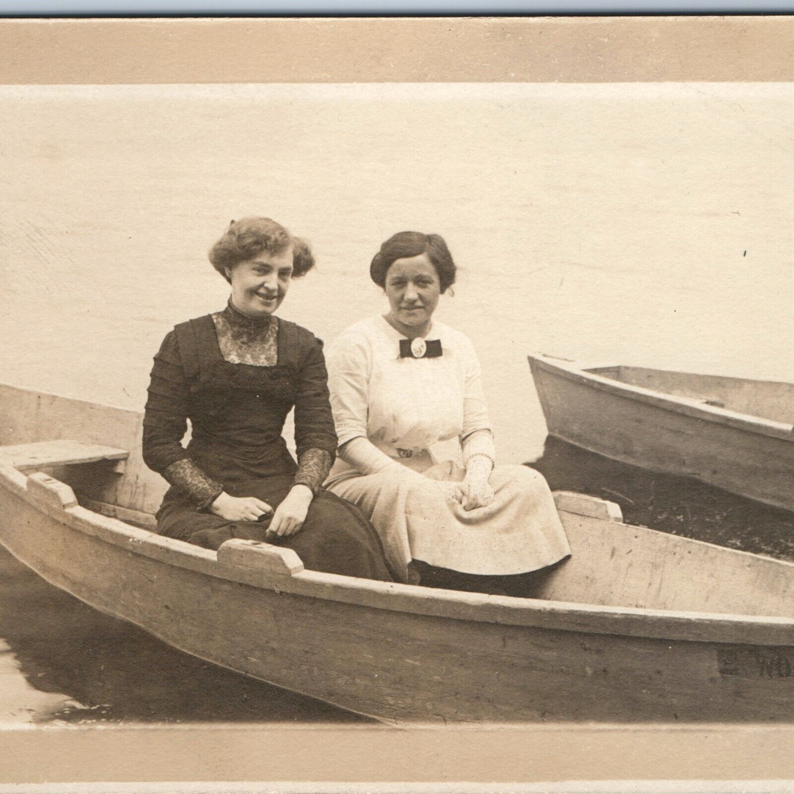 c1910s Cute Portrait Women Girl Friends Boat RPPC Lake Smile Woodlawn Photo A213
