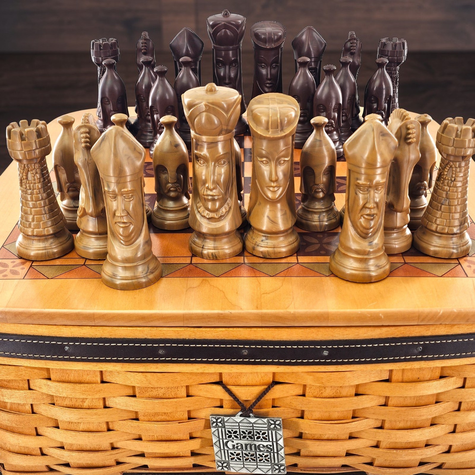 Longaberger Fathers Day Game Checkerboard Basket Lid & Peter Ganine Chess READ