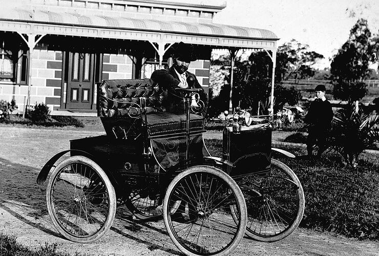 Dandenong Victoria 1908 - A man with a home-built car. There is a - Old Photo